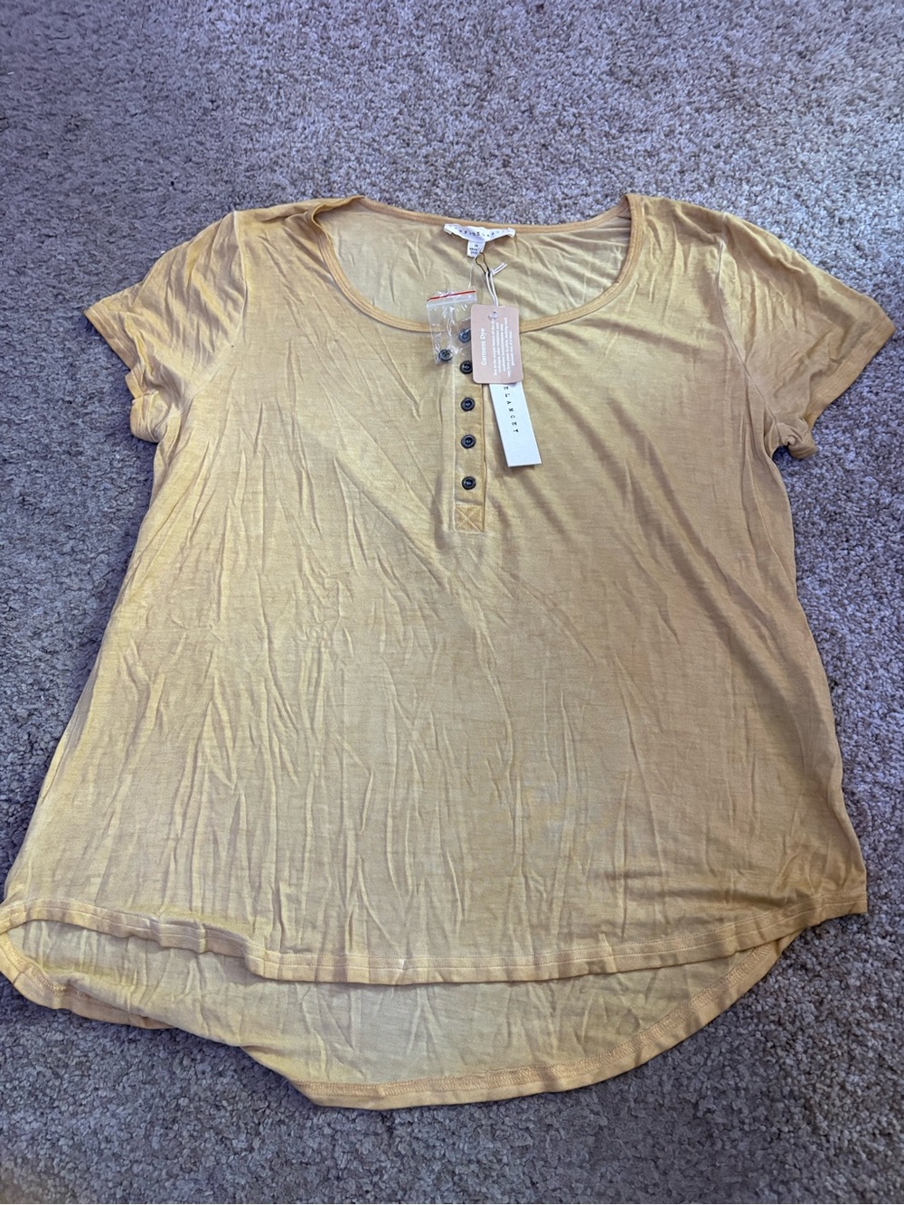 Jane and Delancey Short-Sleeve Henley Top in Mustard Yellow